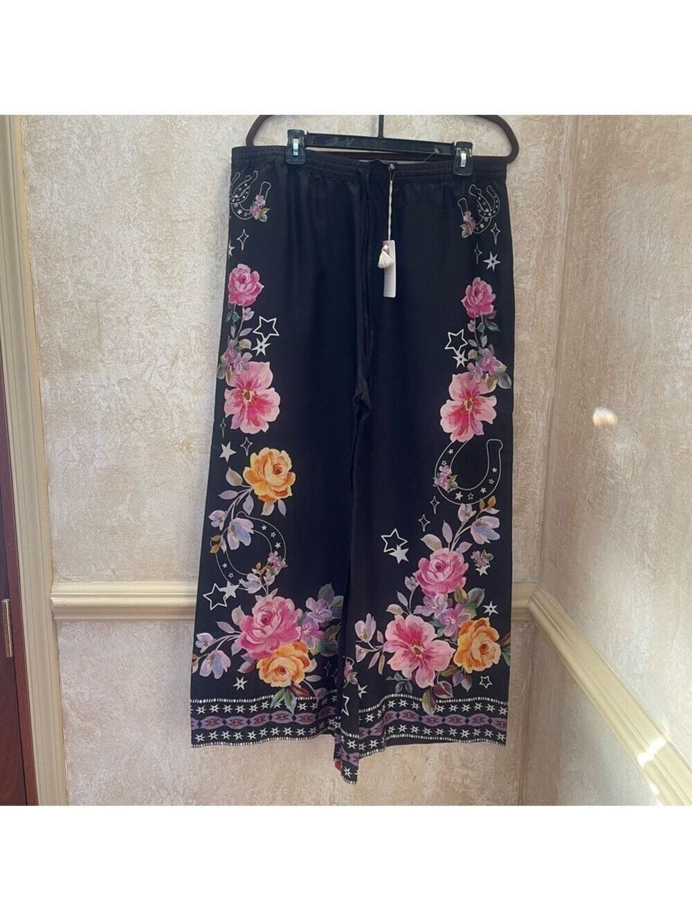 Johnny Was Jade Frankie Easy Pant Kasumi Black Floral Wide Leg Silk Blend Sz XL - Picture 13 of 13